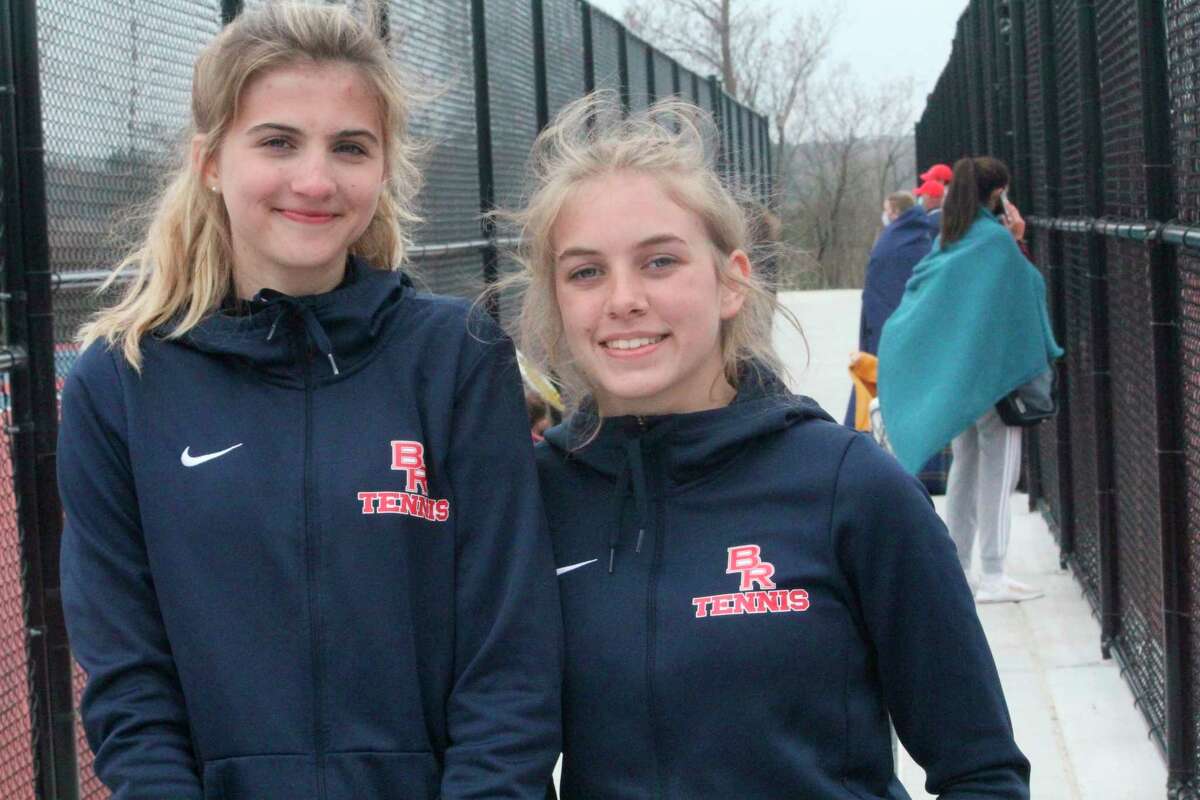 Cortney Myers (right) and Lauren Wilcox have been starring at No. 4 doubles for Big Rapids tennis. (Pioneer photo/John Raffel)