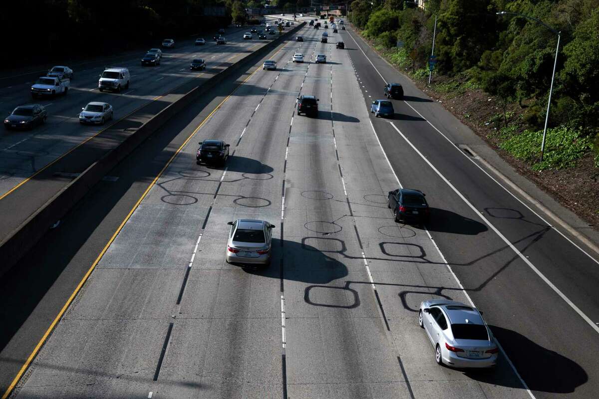 Interstate 580 is nearly empty near Harrison Street in Oakland in April.