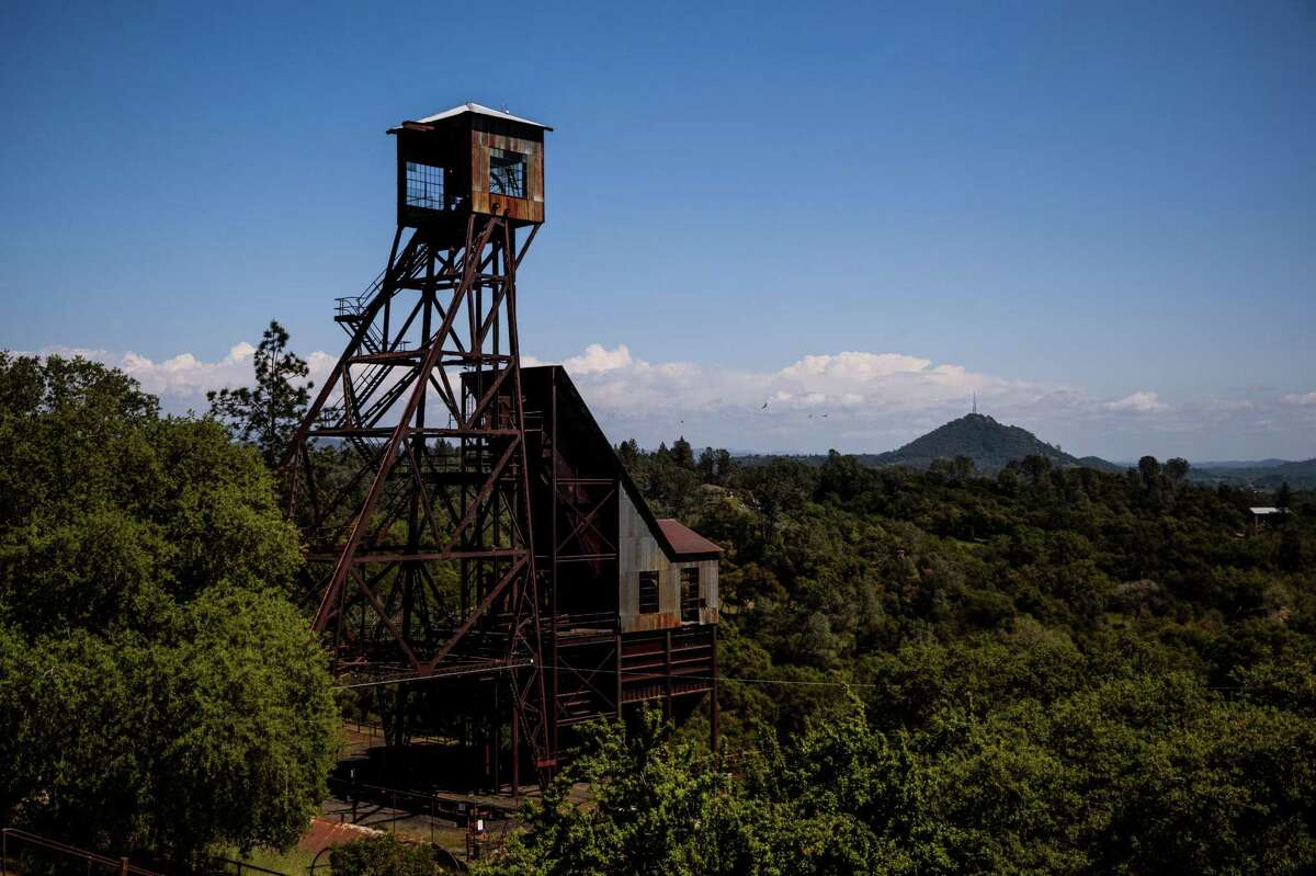 An ALERTWildfire camera is mounted on the top of the head frame of the Kennedy Gold Mine in Jackson, California.