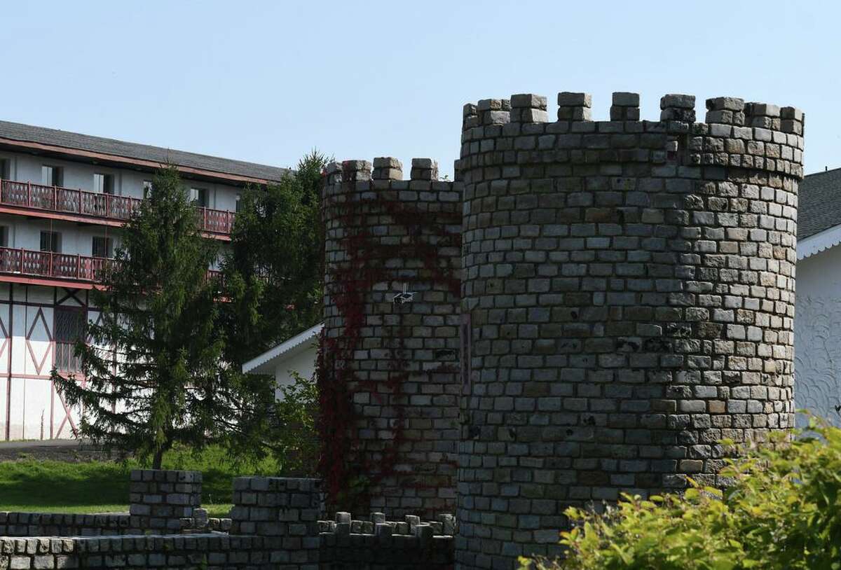 The old Friar Tuck resort is decorated with castle-like turrets on Friday, Sept. 25, 2020, in Catskill, N.Y. Chinese investors have big plans for the long-dormant Catskill Friar resort including water park, skating rink and retail village. Resort is over 200 acres in Catskill but needs major renovation. (Will Waldron/Times Union)