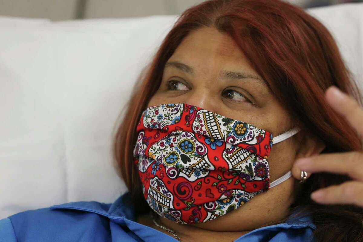 Melissa Mata, 55, undergoes blood glucose testing at the Texas Diabetes Institute on April 30, 2021. After undergoing a new type of surgery in San Antonio to remove fat from around her intestines, she has seen a dramatic improvement in her blood sugar levels.