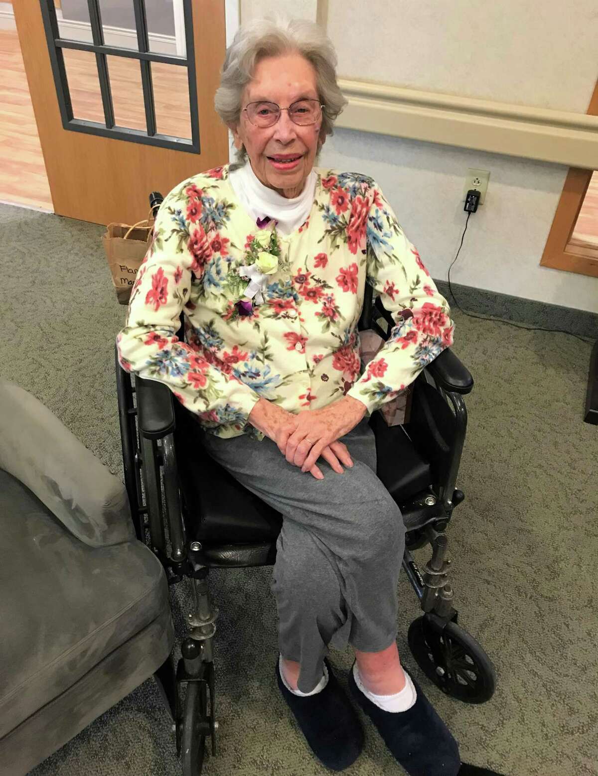 Marjorie Flanagan celebrates her 100th birthday at the Portland Care and Rehabilitation Centre.