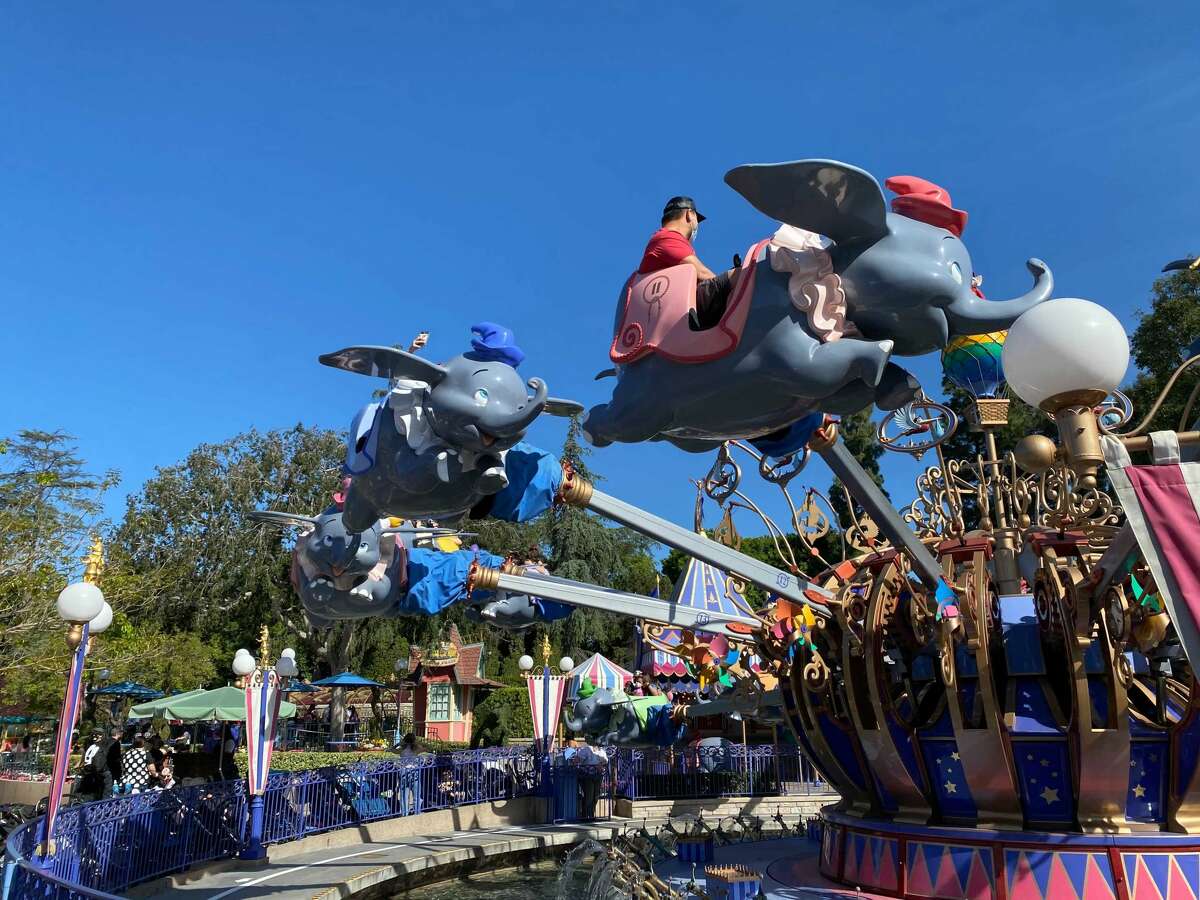 The Dumbo the Flying Elephant ride soars again in Disneyland's reopening.