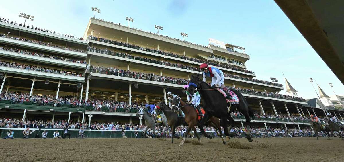 Medina Spirit with jockey John Velazquez aboard wins the 147th running of The Kentucky Derby at Churchill Downs Race Track Saturday May 1, 2021 in Louisville, Kentucky. Photo Special to the Times Union by Skip Dickstein
