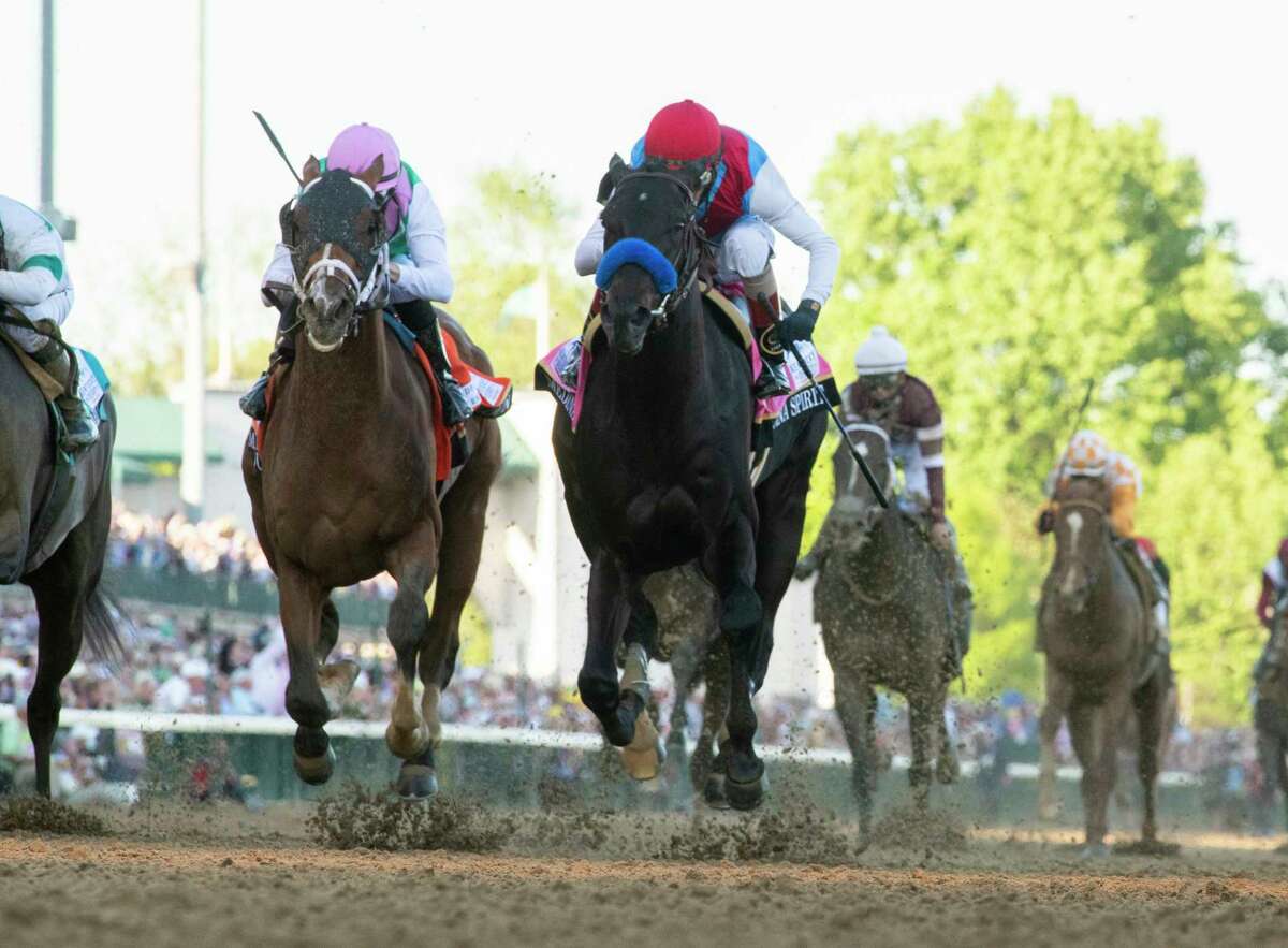 Medina Spirit with jockey John Velazquez aboard wins the 147th running of The Kentucky Derby at Churchill Downs Race Track Saturday May 1, 2021 in Louisville, Kentucky. Photo Special to the Times Union by Skip Dickstein