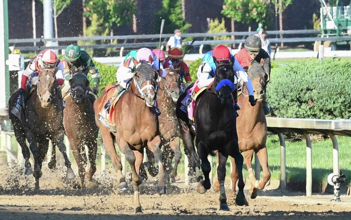 Medina Spirit with jockey John Velazquez aboard wins the 147th running of The Kentucky Derby at Churchill Downs Race Track Saturday May 1, 2021 in Louisville, Kentucky. Photo Special to the Times Union by Skip Dickstein