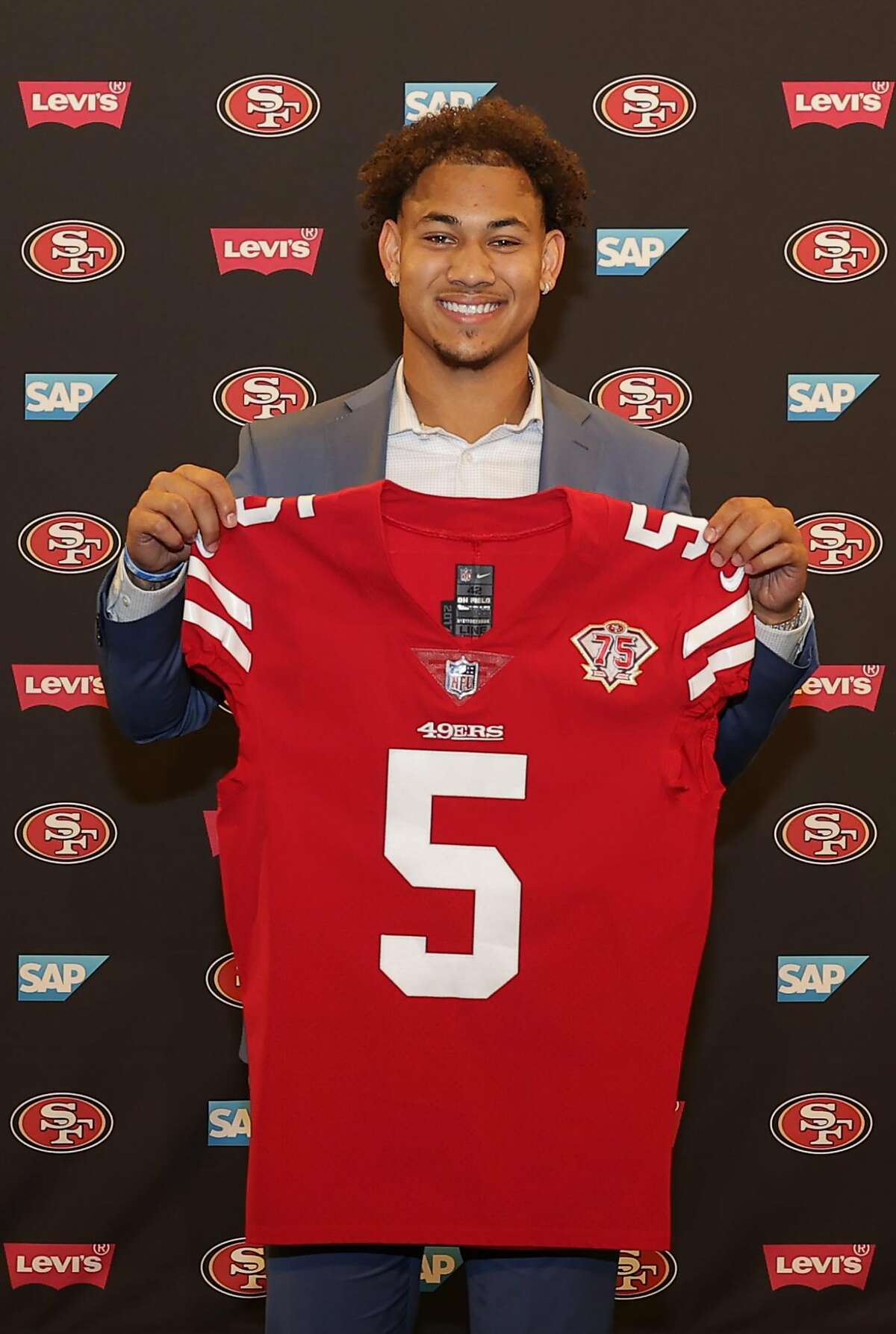 49ers first-round pick Trey Lance debuted Friday at team headquarters in San Jose.