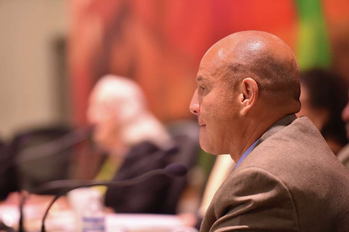 SAISD trustee Ed Garza listens at a board meeting in this 2018 file photo.
