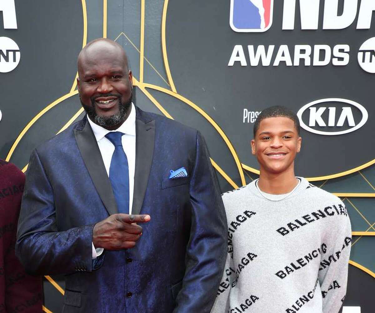 Shaquille O'Neal and Shaqir O’Neal attend the 2019 NBA Awards presented by Kia on TNT at Barker Hangar on June 24, 2019 in Santa Monica, California. (Photo by Joe Scarnici/Getty Images for Turner Sports) (2019 Getty Images)