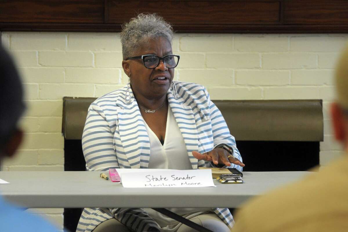 State Sen. Marilyn Moore speaks during a roundtable discussion addressing gun violence held at the Burroughs Community Center, in Bridgeport, Conn. Aug. 9, 2019.