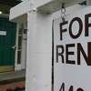 A "For Rent" sign is posted in California earlier this year. Rents are rising in the Naugatuck Valley in Connecticut, leading many residents to worry about finding a place to live.