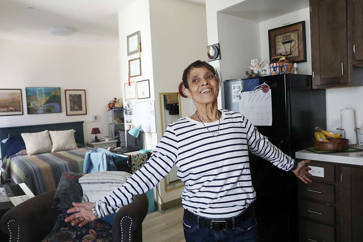 Margie Talavera says she is grateful everyday and starts her day with a thought of gratitude in her apartment at the Edwin Lee Apartments on Monday, May 3, 2021 in San Francisco, Calif.