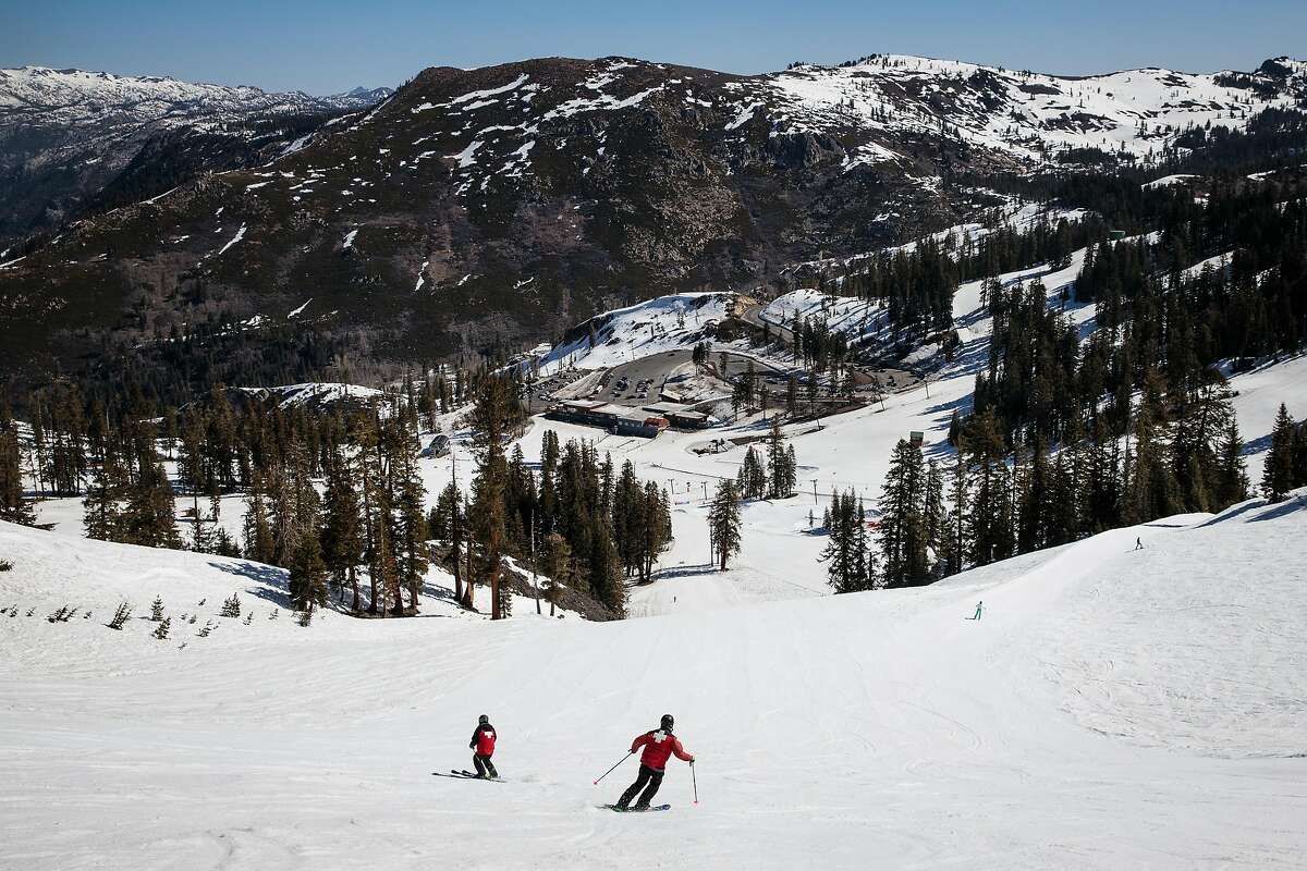 Ski patrollers at Bear Valley Ski Resort in April.