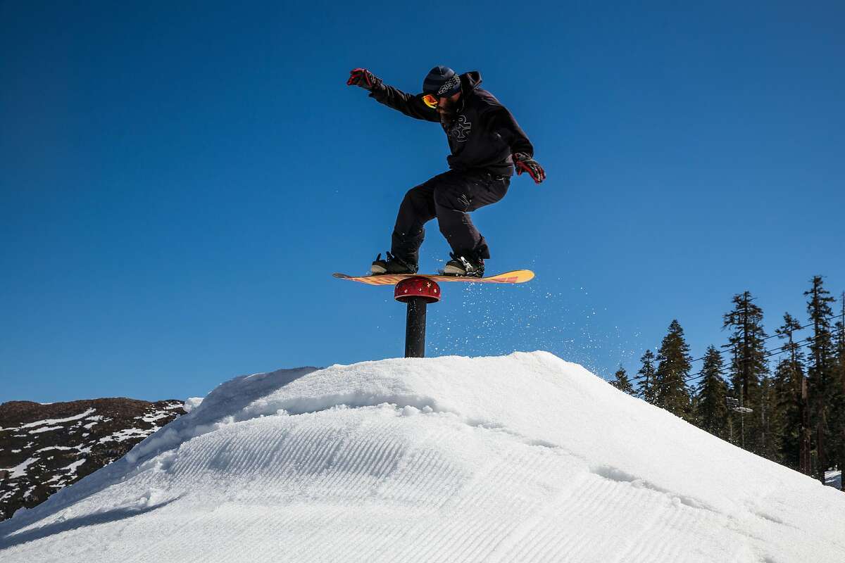 TC Connolly rides the Volcano feature at Bear Valley Ski Resort. The terrain park didn't have the metal