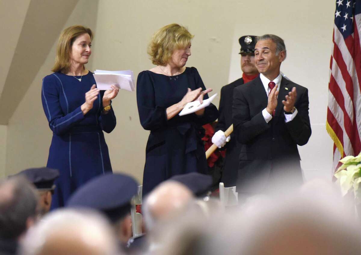 Photos from the Board of Selectmen swearing-in ceremony at the Boys & Girls Club of Greenwich in Greenwich, Conn. Sunday, Dec. 1, 2019. Republican Fred Camillo was sworn in as first selectman, while fellow Republican Lauren Rabin and Democrat Jill Oberlander were sworn in as selectwomen. Oberlander later opted to use the title selectperson.