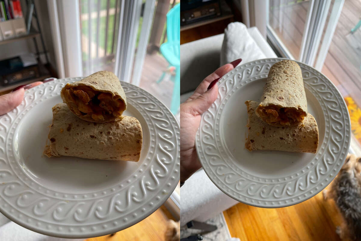 I also used the cooked buffalo chicken to toss in a wrap with more buffalo sauce and ranch, then popped the wrap in the air fryer for five minutes.