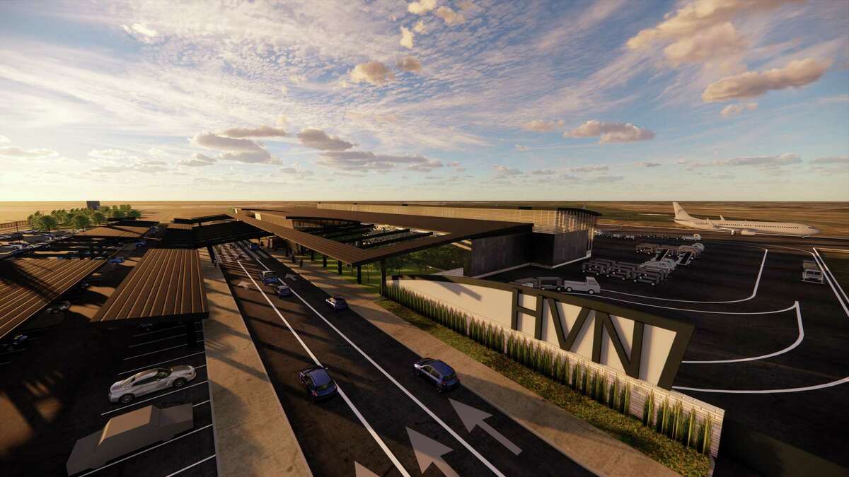 Artists renderings show concepts of what the new terminal at Tweed New Haven Regional Airport could look like in the project proposed by Avports and the Tweed authority on May 6, 2021. The 74,000-square-foot terminal would be located on the East Haven side of the airport and the old terminal on the New Haven side would be retired. Target for completion was announced as the end of 2023.