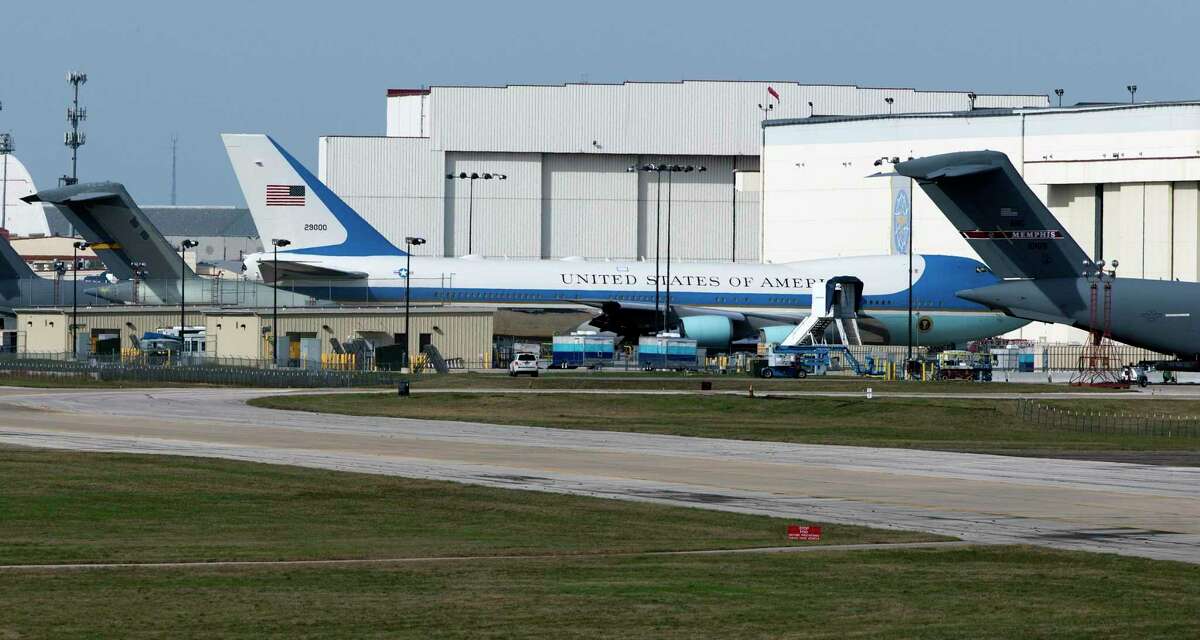 A Boeing 747, part of the Air Force One fleet, is pictured in 2017 at Boeing’s repair facility at Port San Antonio. Boeing had subcontracted work to GDC Technics to perform interior modifications to the aircraft, as well as to the next generation of Air Force One aircraft. Boeing terminated that contract in April, leading GDC to lay off staff at Port San Antonio and in Fort Worth and file for bankruptcy protection.