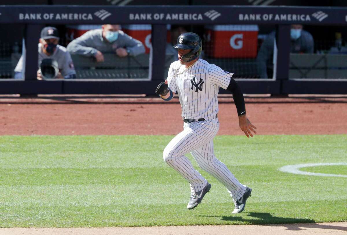 Gleyber Torres of the New York Yankees singles during the first News  Photo - Getty Images