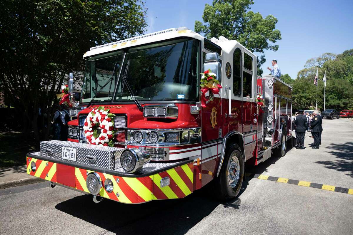 The mode of transportation for the casket of retired Conroe firefighter Neal Radford is seen at First Methodist Conroe on Friday.