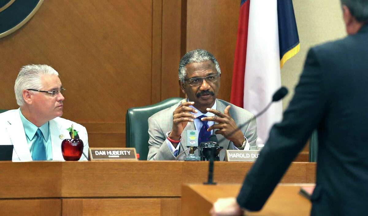 Representative Harold Dutton, D-Houston, questions a witness during Public Education Committee hearings in 2017. Dutton’s latest move was to revive a bill targeting transgender youths in an apparent party squabble.