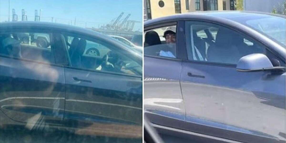 Photos of a Tesla appearing to drive itself through Oakland became the subject of a widely circulated Facebook post after a bystander shared the images with the California Highway Patrol..