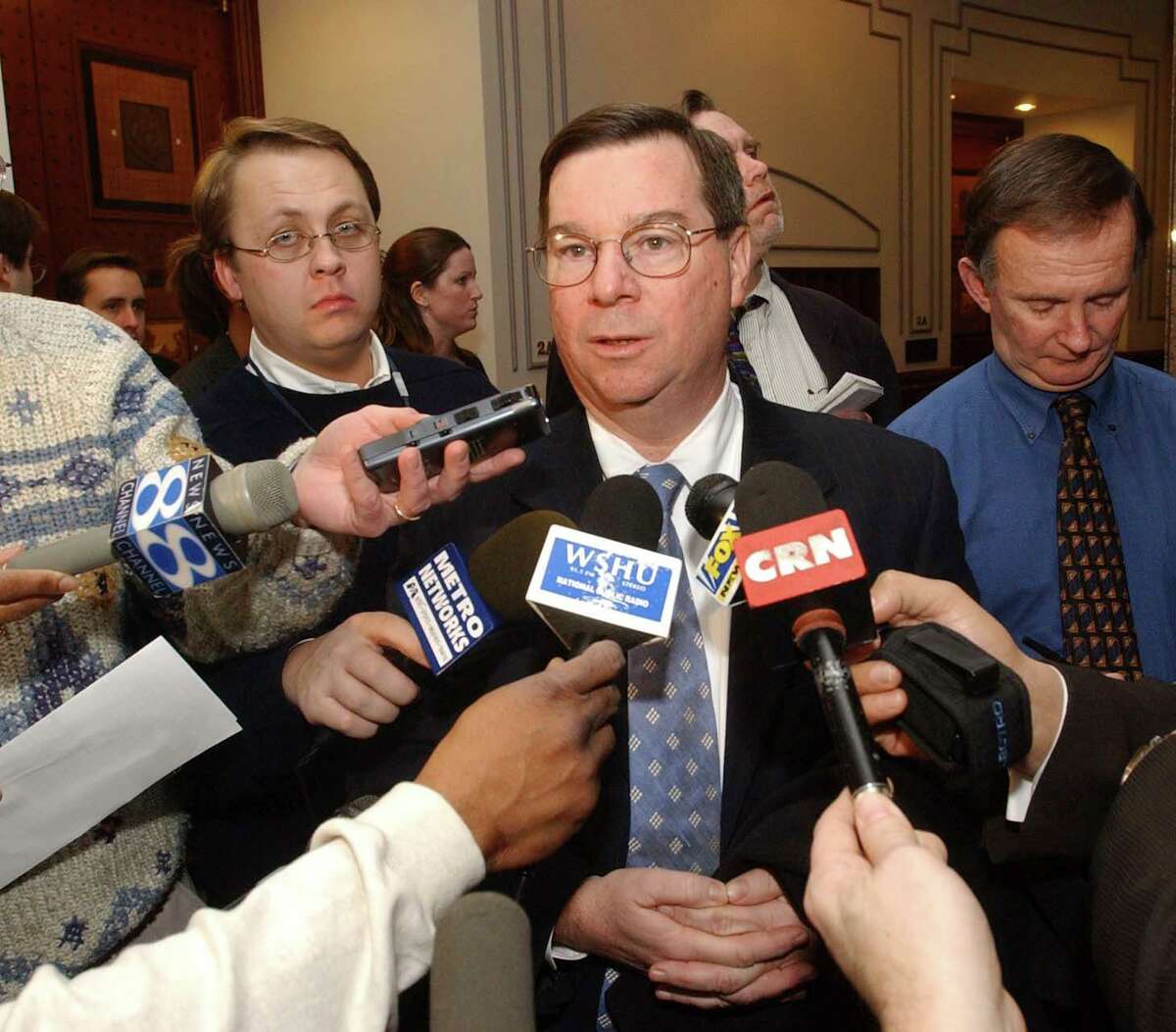 In a 2004 file photo, then-House Minority Leader Robert Ward of North Branford spoke to reporters.