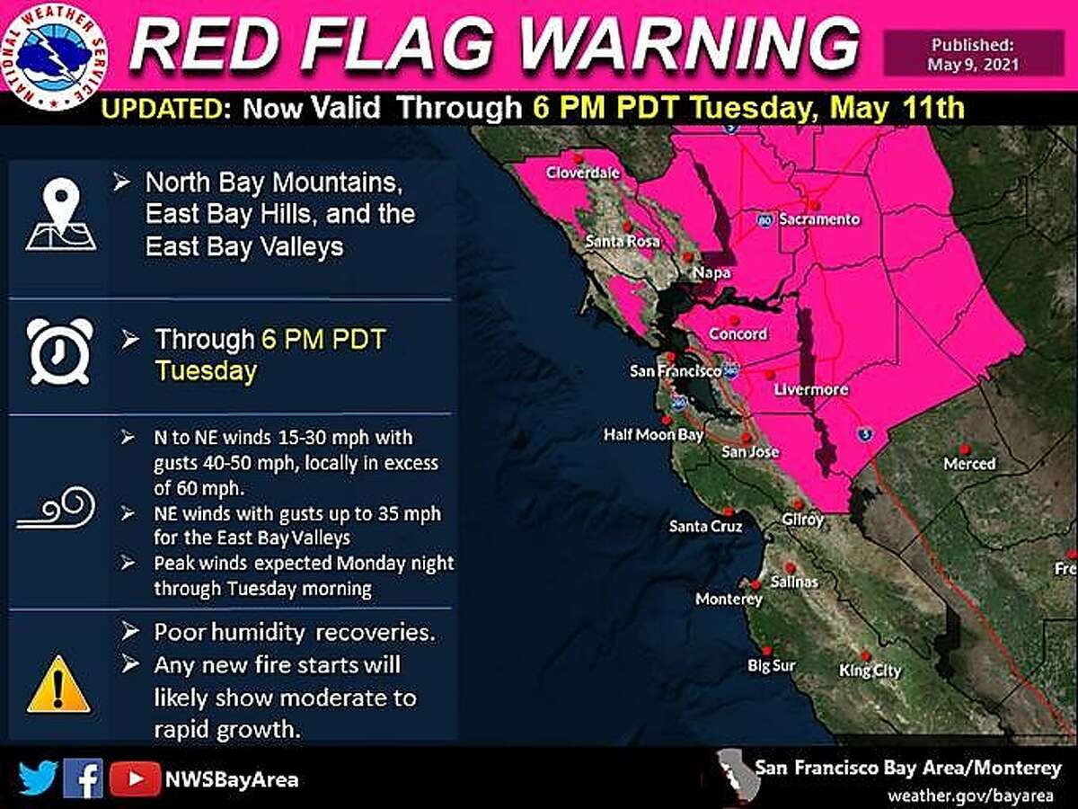 A red flag alert is in effect for parts of the north and east Bay Area.