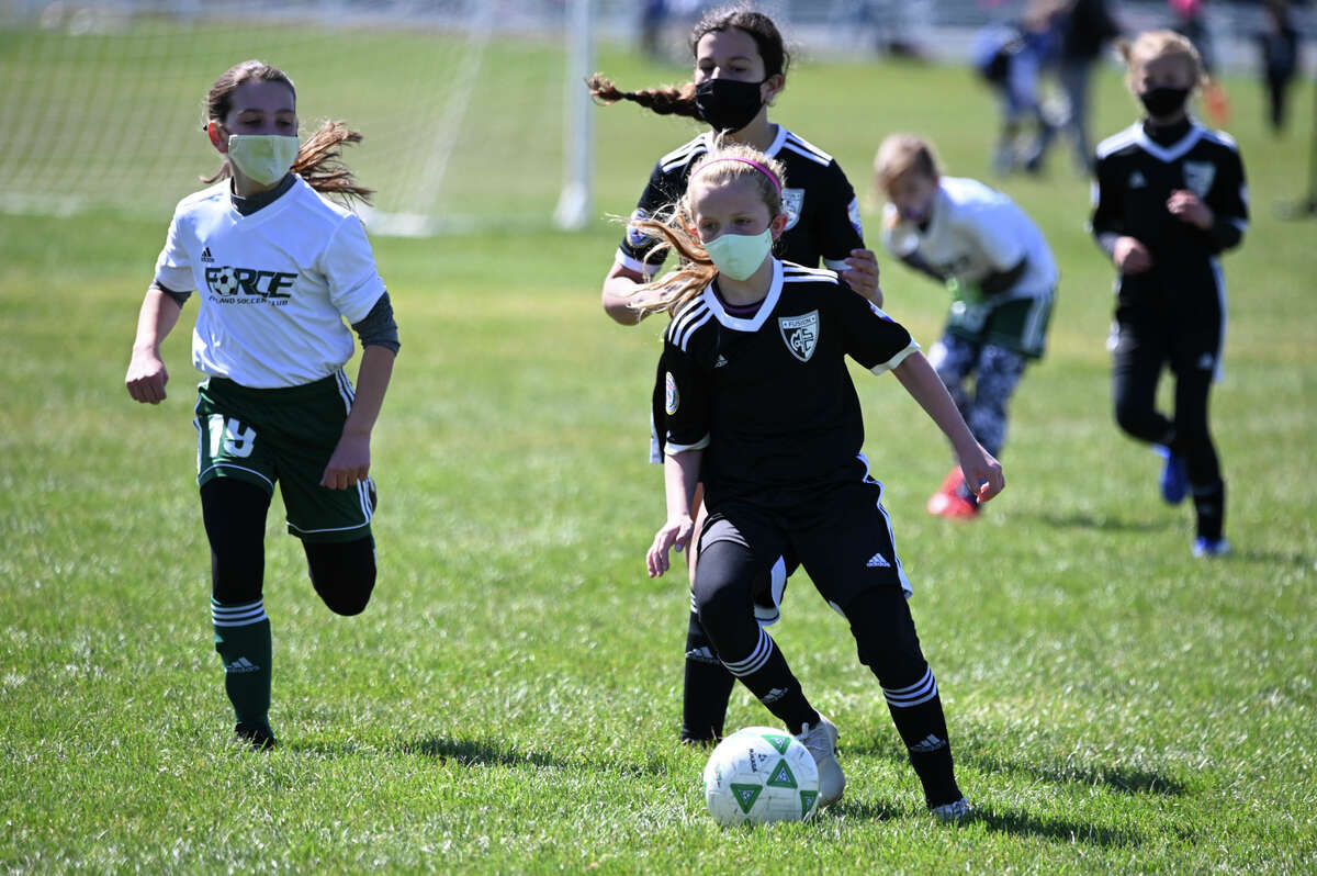 Local athletes compete in the Midland Fusion Mother's Day weekend soccer tournament on May 8, 2021 in Midland. (Adam Ferman/for the Daily News)