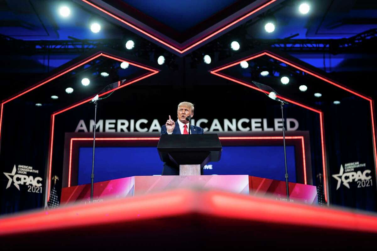 Former president Donald Trump speaks during the final day of the Conservative Political Action Conference on Sunday, Feb. 28, 2021 in Orlando.