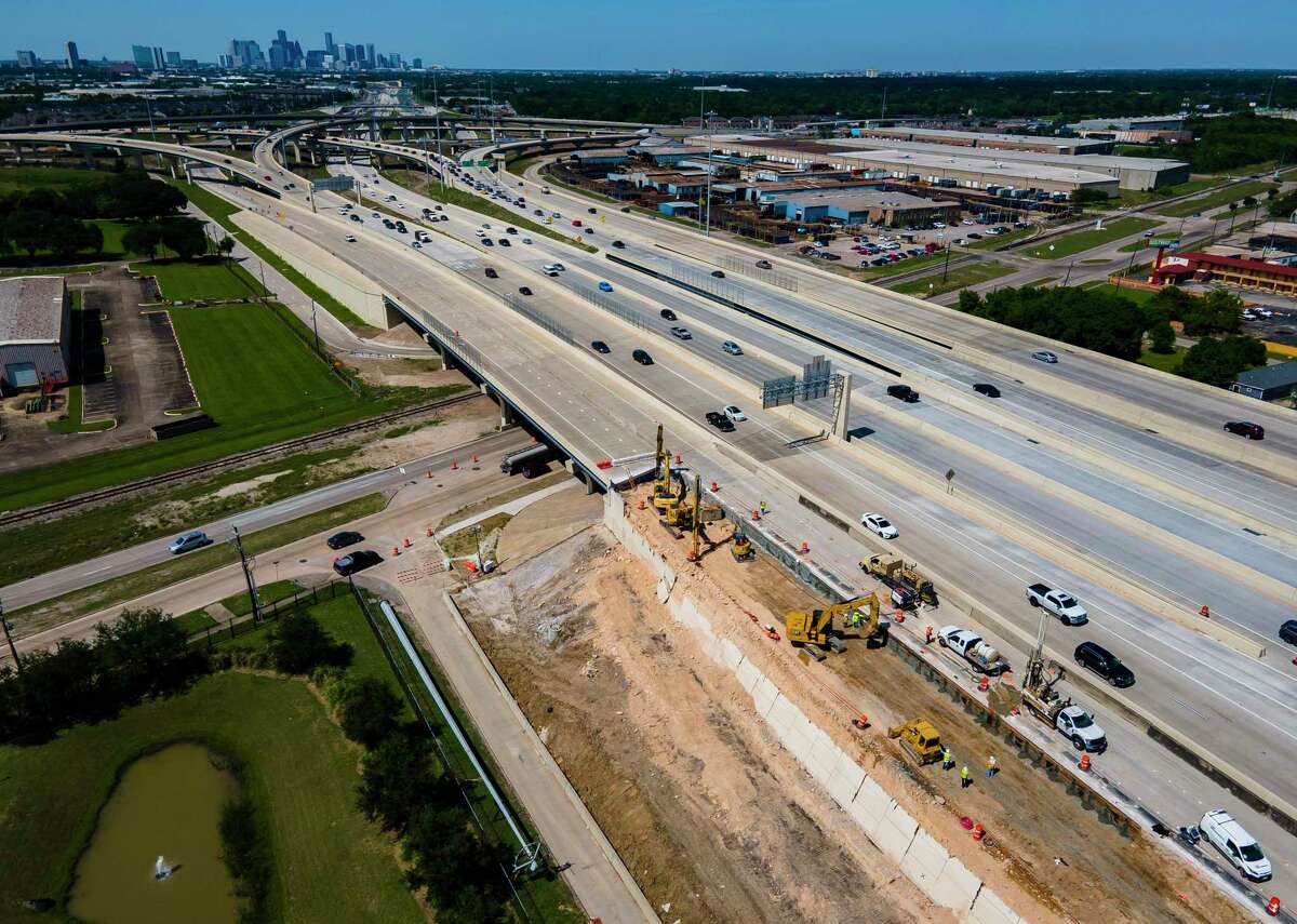 Crews continue to work on a section of southbound Texas 288 that collapsed April 18 just south of Holmes Road on May 7, 2021, in Houston. Traffic is currently being diverted onto the toll lanes with all of the general use lanes of southbound Texas 288 closed.