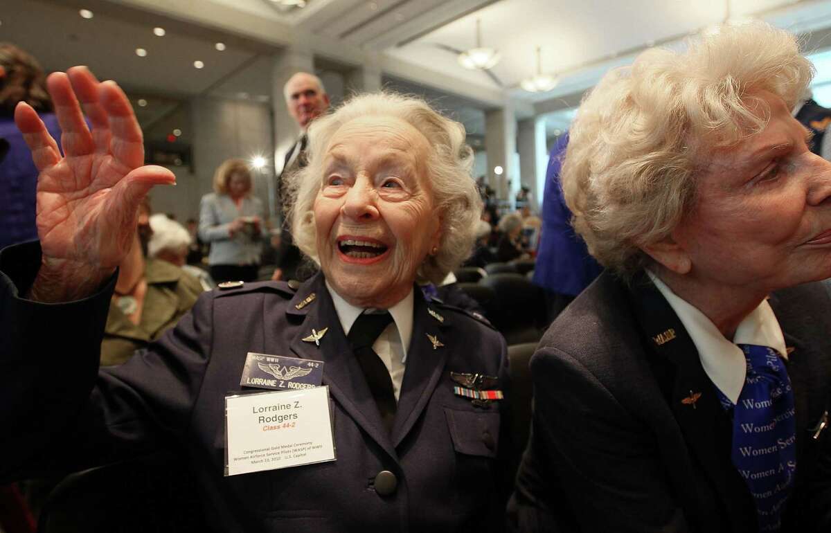 Pilot Lorraine Rodgers of Alexandria, Virginia attends a Congressional Gold Medal ceremony at the US Capitol on March 10, 2010 in Washington, DC. The ceremony was held to honor the Women Air Force Service Pilots (WASP) of WWII.
