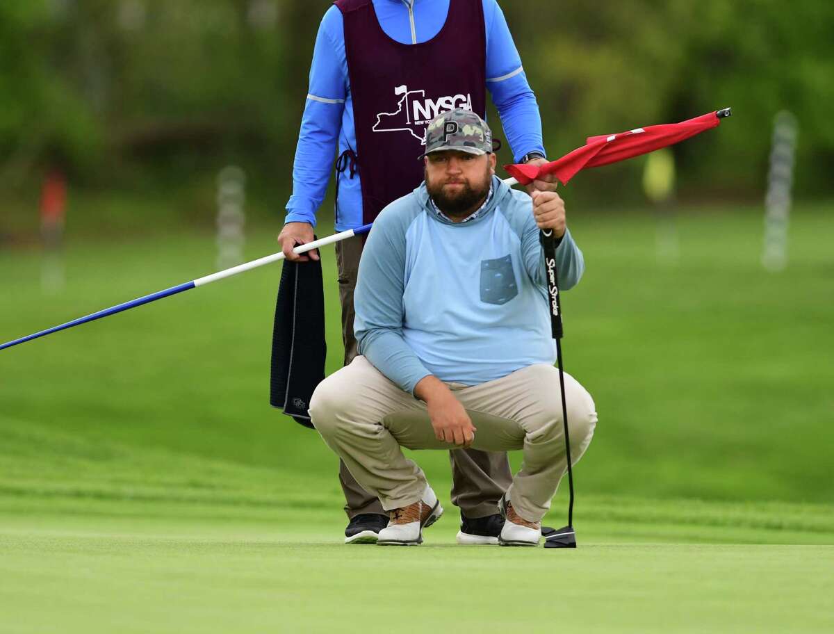 Matthew Campbell of Rome, N.Y. studies his next putt during the U.S. Open local qualifier at Mohawk Golf Club on Monday, May 10, 2021 in Niskayuna, N.Y. (Lori Van Buren/Times Union)