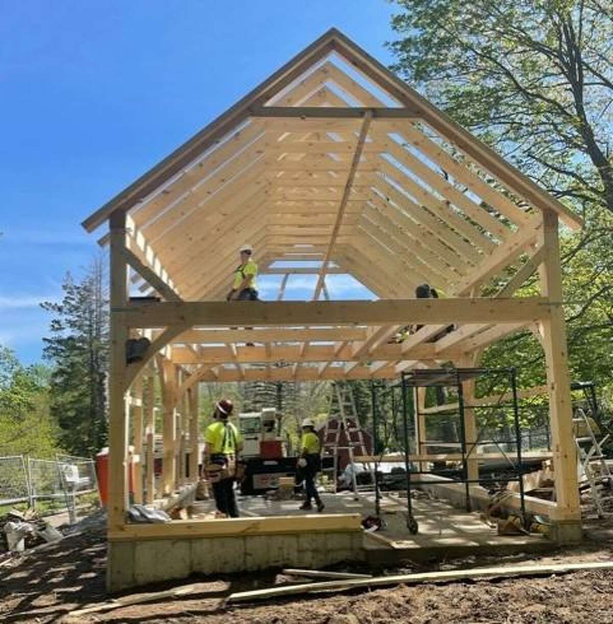 Construction of the new Shelton Trails Committee storage barn is underway. The new two-story barn replaces the red barn that was on the Shelton dog park property.