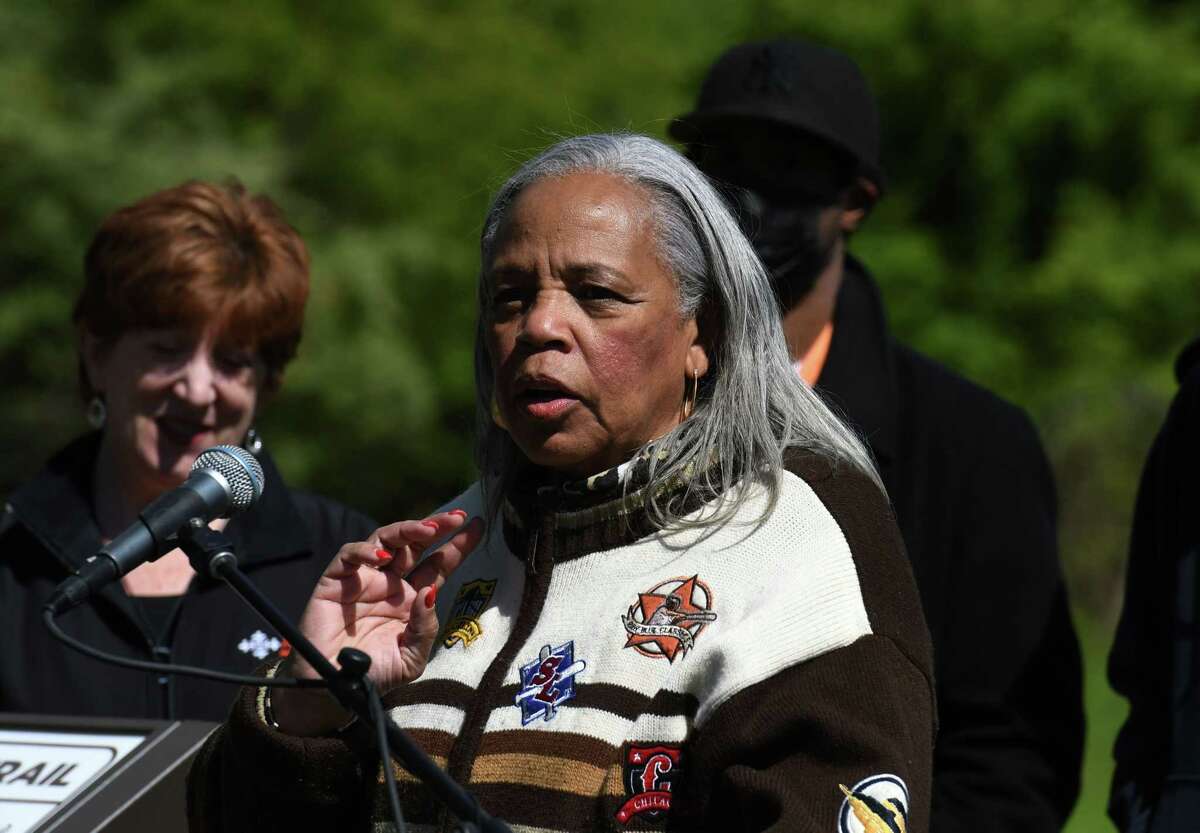 Albany County Legislator Wanda Willingham joins state a local leaders in opening the new Brother Yusuf Burgess Trail in Albany?•s Tivoli Lake Preserve on Tuesday, May 11, 2021, at Livingston Avenue and Judson Street in Albany, N.Y. The trail is a one mile, ADA-compliant, winding path that brings visitors to Tivoli Lake and the newly restored and day-lit Patroon Creek. (Will Waldron/Times Union)