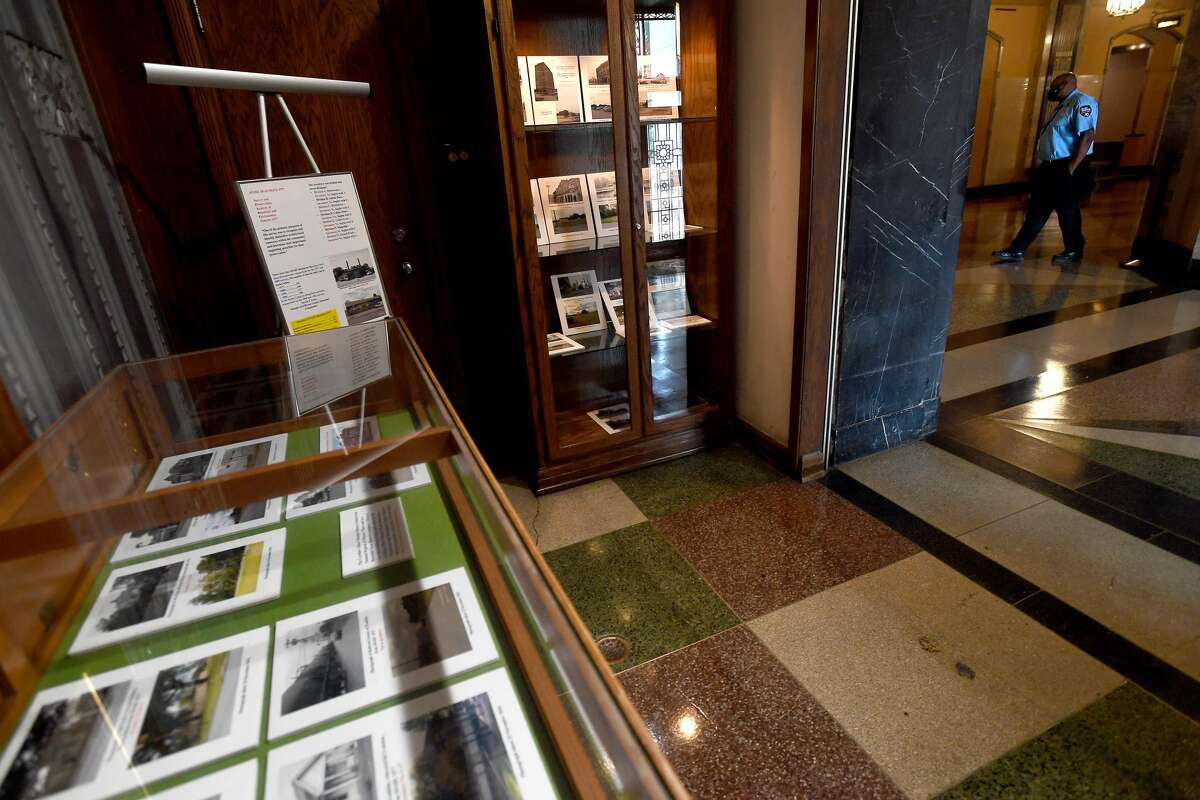 The Jefferson Counnty Mini-Museum has a new exhibit in the courthouse showcasing historical buildings paired with what they look like now. Photo made Tuesday, May 11, 2021 Kim Brent/The Enterprise