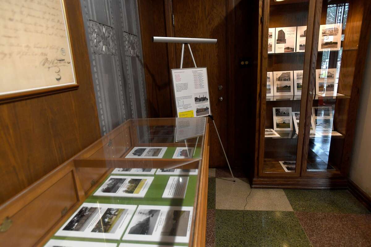 The Jefferson Counnty Mini-Museum has a new exhibit in the courthouse showcasing historical buildings paired with what they look like now. Photo made Tuesday, May 11, 2021 Kim Brent/The Enterprise