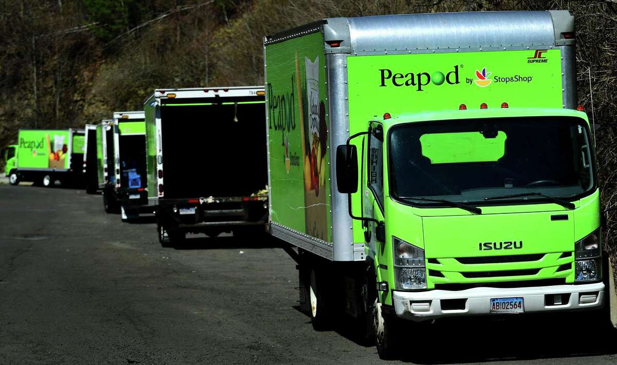 Peapod trucks get loaded up with grocieries from Super Stop and Shop in Norwalk, Conn.