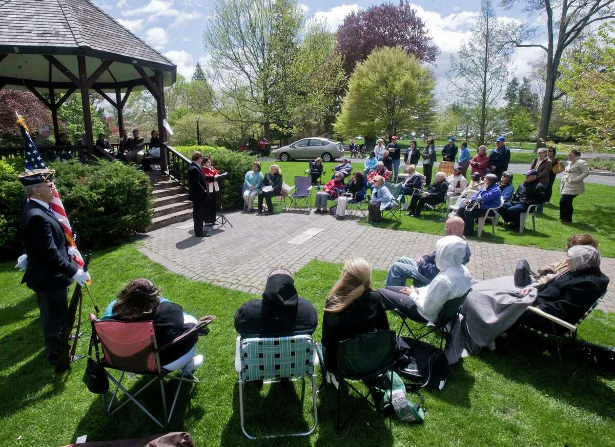 Speakers address the gathering at Ballard Park in Ridgefield for the National Day of Prayer ceremony. Photo taken Thursday, May 5 2011