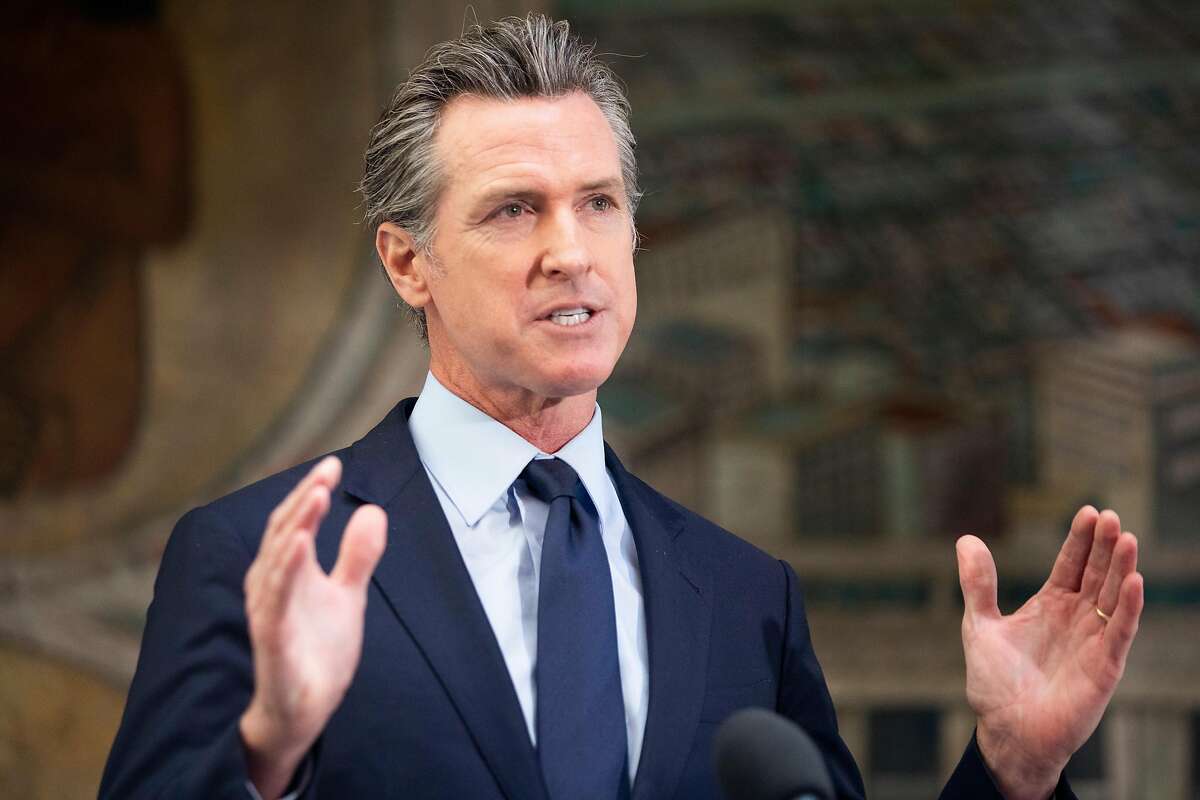 Governor Gavin Newsom addresses the crowd during a press conference held at Unity Council career center in the Fruitvale neighborhood of Oakland, Calif. Monday, May 10, 2021. 