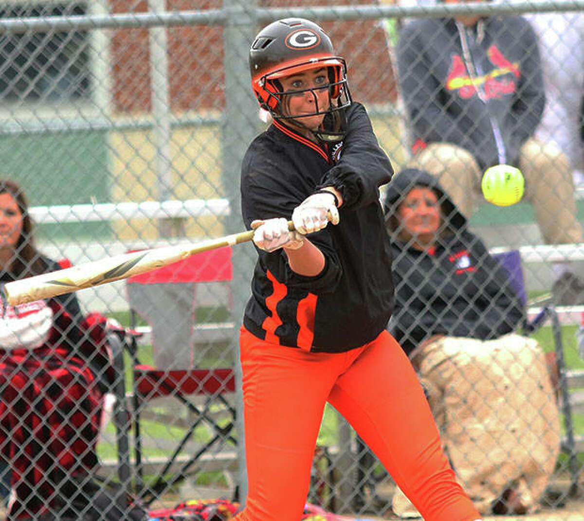 Gillespie’s Keaton Link swings at a pitch against Highland on Tuesday in Gillespie.