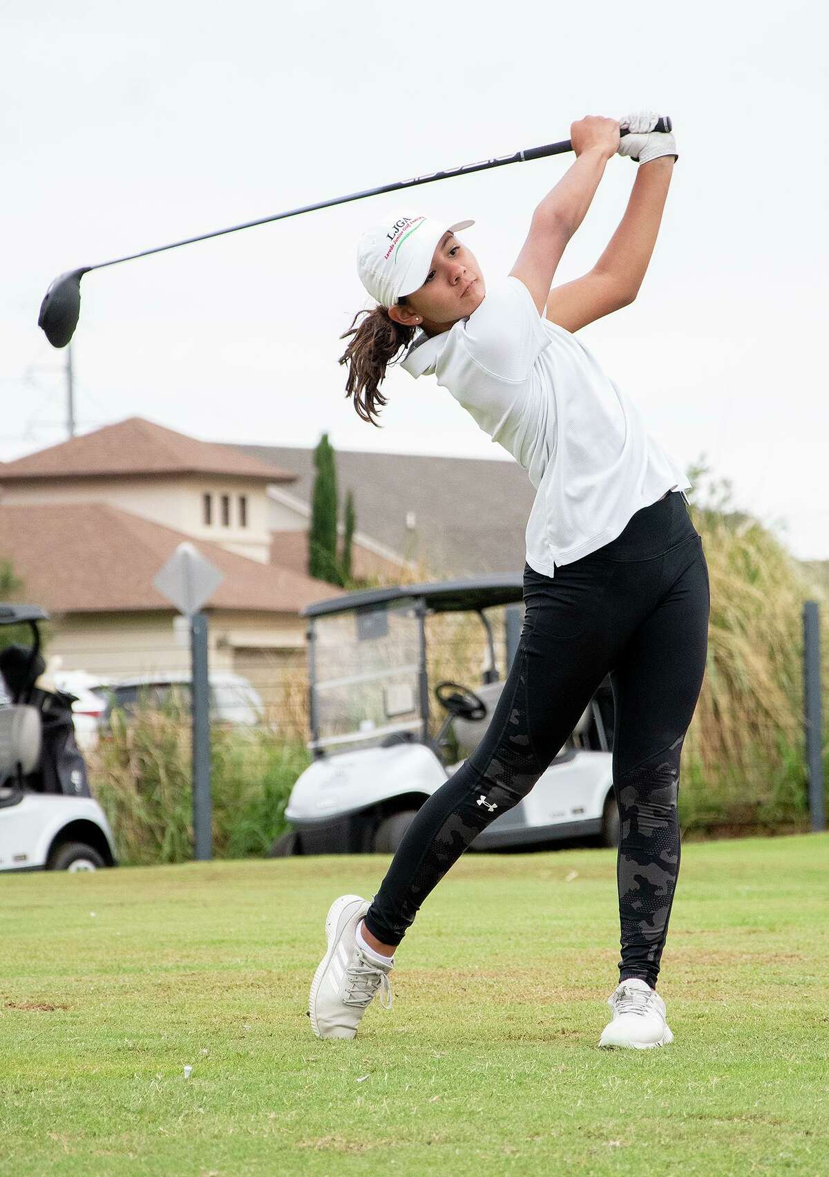 Colonel Santos Benavides Elementary School student and golfer Alyssa Esparza practices at the Laredo Country Club driving range on Wednesday, May 12, 2021.