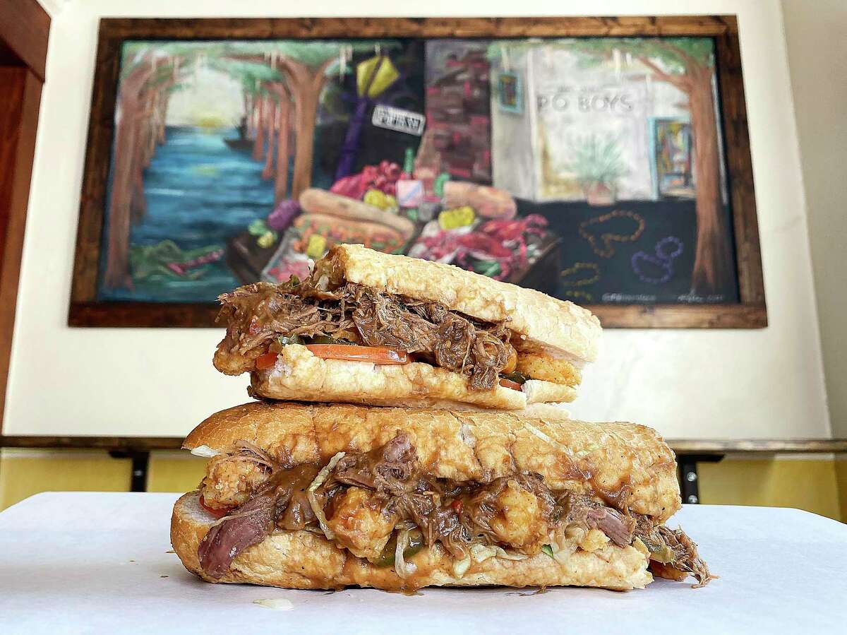 Po'boy choices at Paris St. Po'Boys in Castroville include the Reef & Beef with roast beef and fried shrimp.