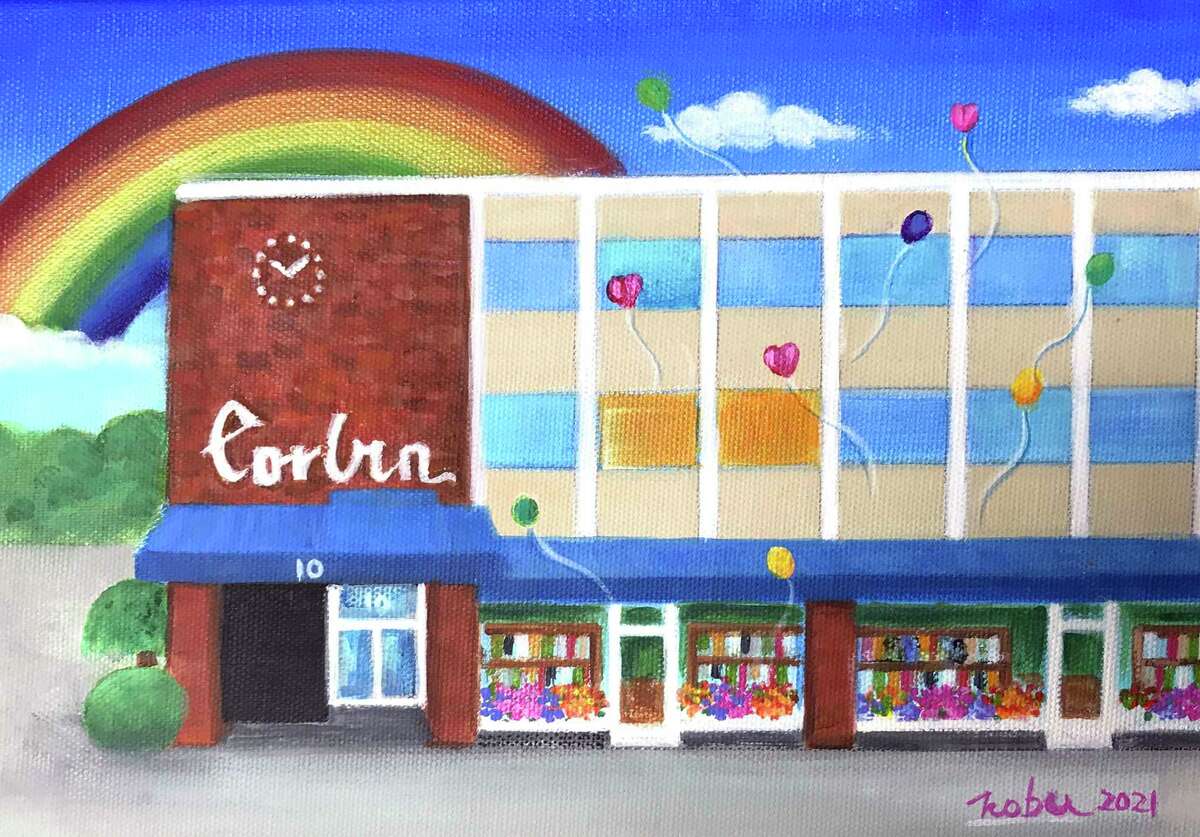 A painting by Darien artist Nobu Miki of the Corbin Building, the longtime home of The Darien Times from its beginnings.