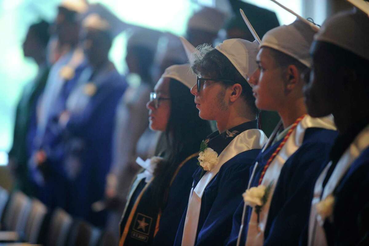 High School Seniors from Norwalk and Brien McMahon schools, who successfully completed their graduation requirements after attending summer classes, receive their high school diplomas during a Summer Graduation Ceremony at the Brien McMahon Center for Global Studies community room on Aug. 8, 2019 in Norwalk, Connecticut.