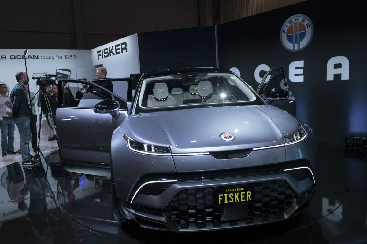 The Fisker Ocean electric sports utility vehicle sits CES 2020 in Las Vegas on Jan. 8, 2020.