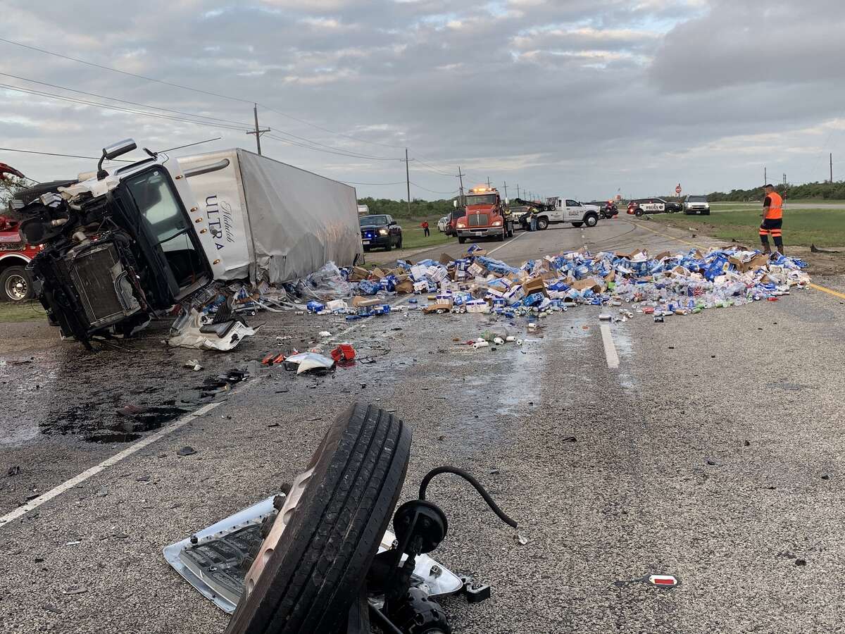 A driver was injured and cases of beer were spilled across Highway 35 in Aransas Pass early Thursday, May 13, the Aransas Pass Fire Department reported. 