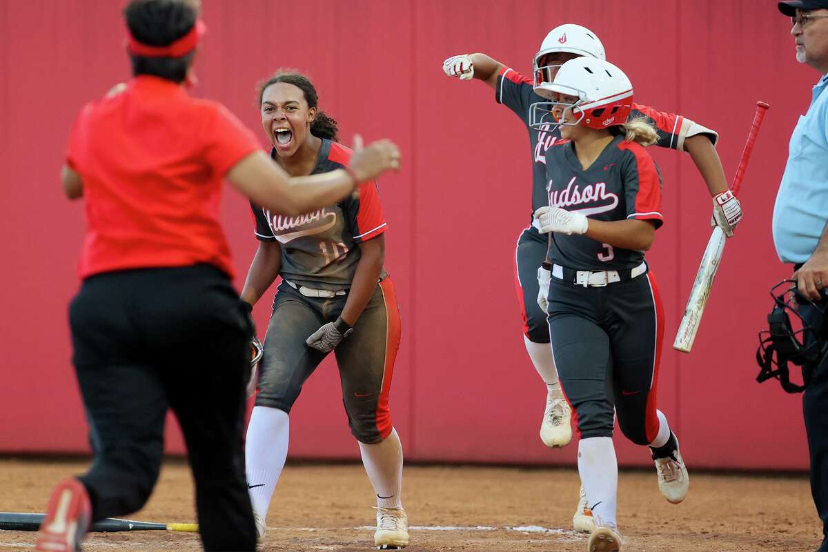 Judson's keely Williams reacts after scoring a runduring their one-game Class 6A softball playoff game with Round Rock at Buda Hays High School in Buda on Thursday, May 12, 2021. Judson scored five runs in the top of the seventh inning to beat Round Rock 7-4.
