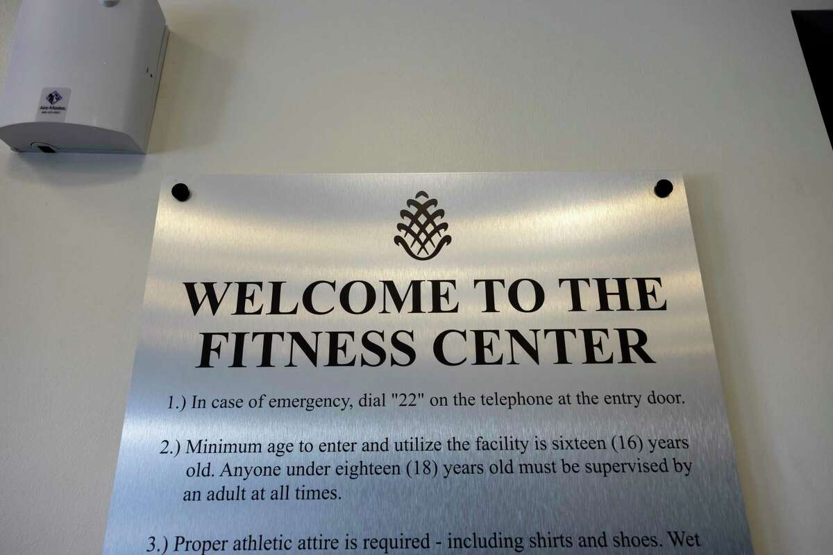 As seen, signage is displayed inside the fitness center at The Woodlands Resort, Thursday, April 1, 2021, in The Woodlands. The Resort created a “bubble program” for which included exclusive use of the resort, enhanced steps for cleaning and social distancing.