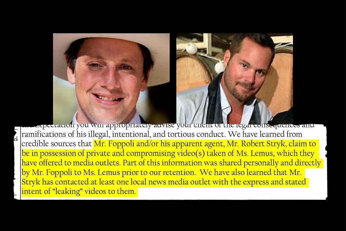Top: Windsor Mayor Dominic Foppoli, left, and lobbyist Robert Stryk have waged an aggressive campaign to save Foppoli's job. Bottom: An excerpt from a cease-and-desist letter sent by a lawyer for Windsor Town Council Member Esther Lemus to a criminal defense attorney representing Foppoli.
